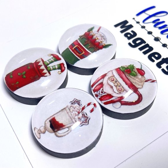 Set 4 Handcrafted Christmas Coffee 2 Magnets - Refrigerator Kitchen Whiteboard - Picture 3 of 3